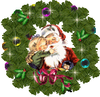 Санта Клаус с ребенком на руках в рождественском венке